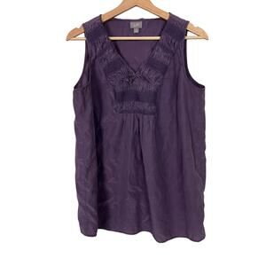 J. Jill Women's Size Medium Purple Silk Blend Sleeveless V-Neck Pintuck Top